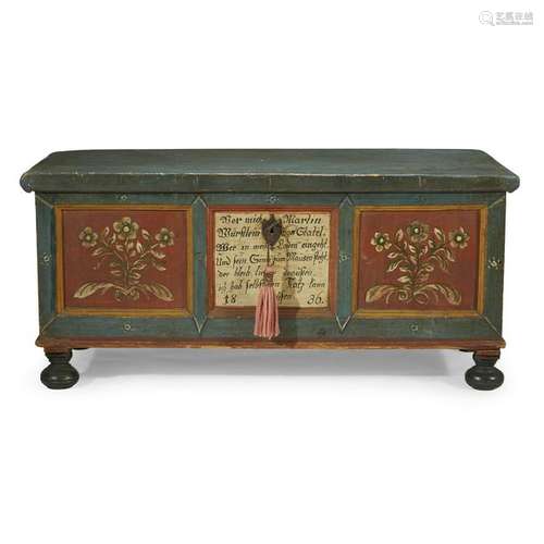 A German polychrome-painted pine dower chest, 19th