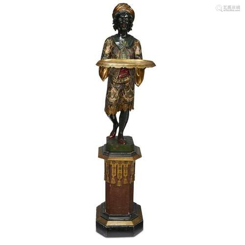 A large Venetian polychromed figural pedestal in the