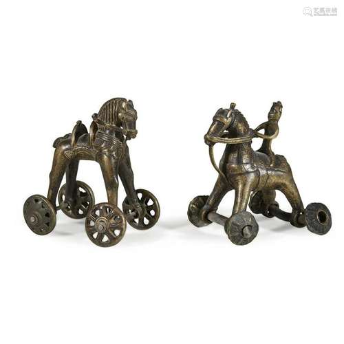 Two antique rolling toy horses, 19th century