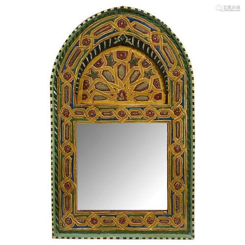 A Hispano-Moresque painted wood mirror, 20th century