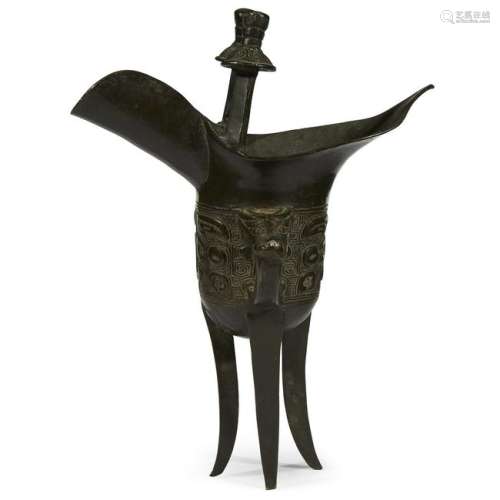 An archaistic bronze wine vessel, Jue, late Ming/early