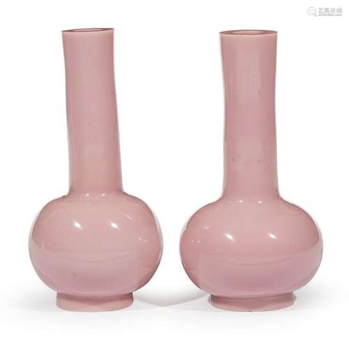 A pair of Chinese pink glass vases, possibly Qing