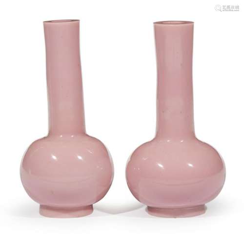 A pair of Chinese pink glass vases, possibly Qing