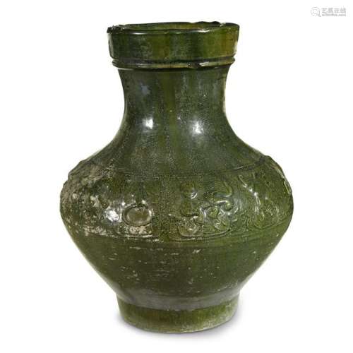 A Chinese green-glazed pottery vase, Hu, Han dynasty