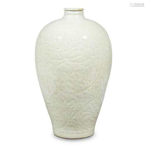 A large Chinese carved qingbai-type vase, meiping,