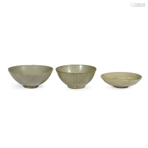 Three Chinese celadon-glazed dishes and bowls, Southern