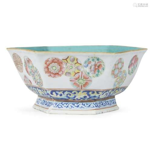 A Chinese famille-rose porcelain hexagonal bowl,