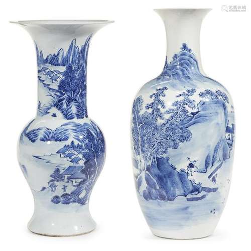 Two Chinese landscape-decorated blue and white