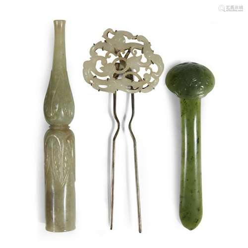 A group of three Chinese and Indian carved jade items,