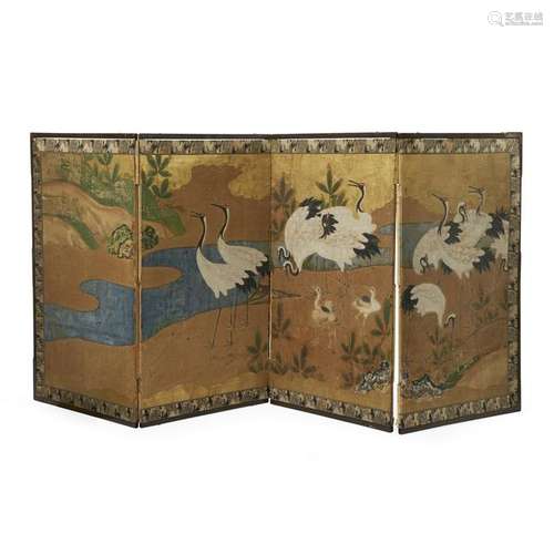 A Japanese Kano school four-fold screen depicting