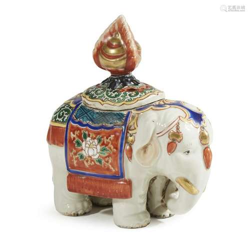 A Japanese enameled porcelain elephant-form pastille