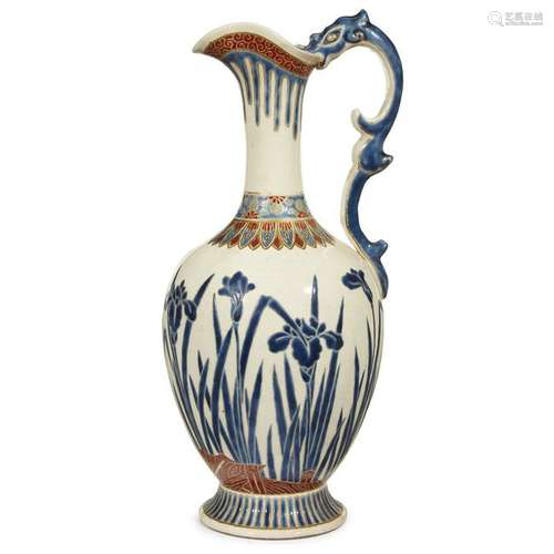 A Japanese Satsuma ewer, iris decorated,