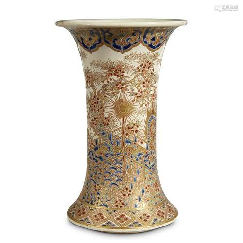 A Satsuma enameled earthenware beaker vase, Meiji