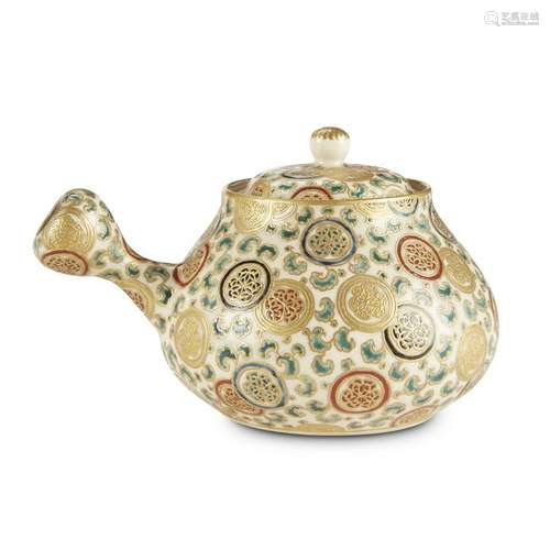 An enameled Satsuma-type teapot and cover, decorated