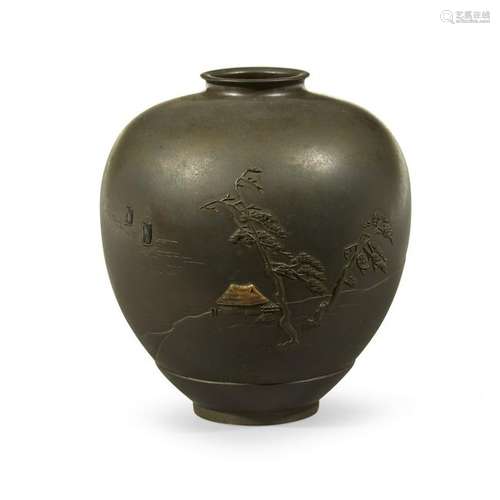 A small Japanese mixed metal vase, circa 1900