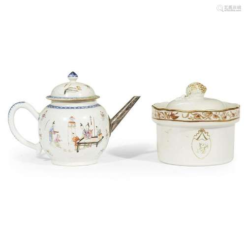 A Chinese export porcelain teapot with make-do spout,