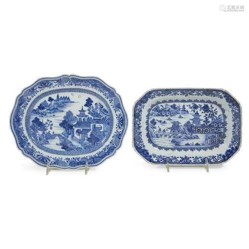 Two Chinese blue and white export porcelain platters,