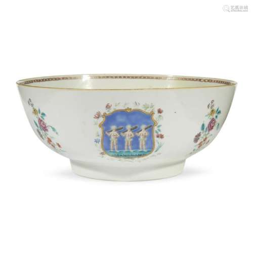 A Chinese export famille rose porcelain punch bowl,