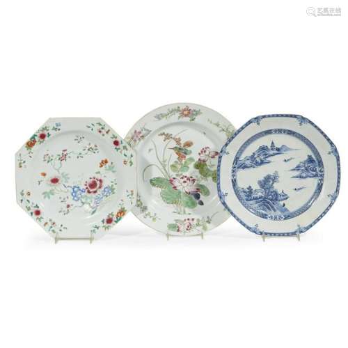Three Chinese export porcelain dishes, 19th century