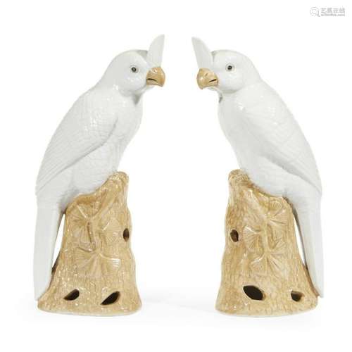 A pair of Chinese export porcelain cockatoos,