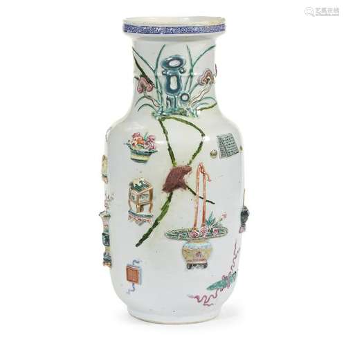 A Chinese porcelain 'Still Life' rouleau vase, Qing