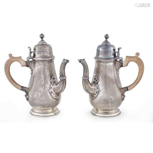 A pair of George V sterling silver chocolate pots,