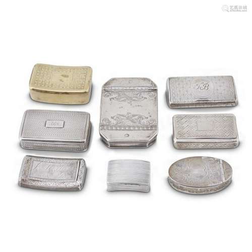 Seven English and Continental varisized snuff boxes,