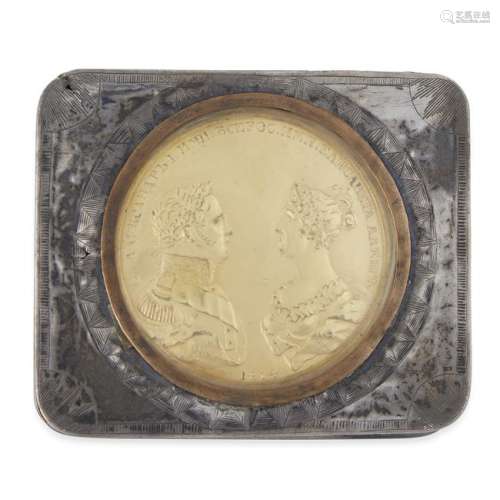 A Russian silver gilt-bronze medal-set snuffbox,
