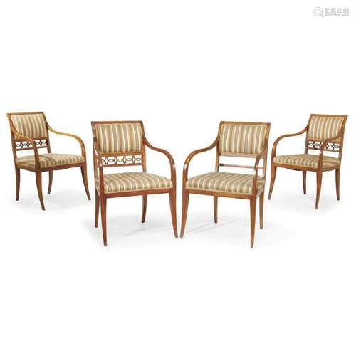 Four Swedish Karl XIV Johan upholstered fruitwood