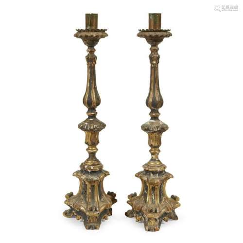A pair of Mexican or Spanish Baroque parcel-gilt and