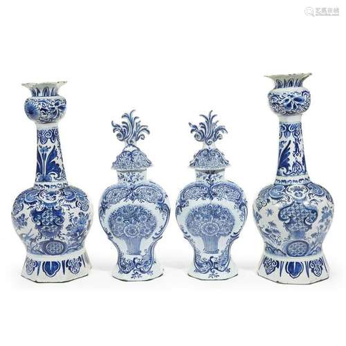 Two pairs of Dutch Delft blue and white vases, 18th