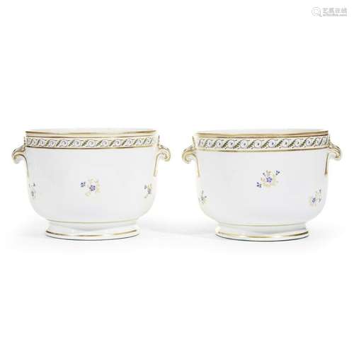 A pair of English porcelain cachepots with floral