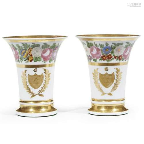 A pair of English porcelain spill vases, 19th century