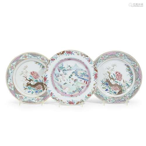 A pair of Chinese export porcelain famille rose plates,