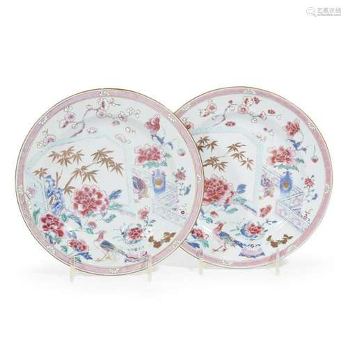 A pair of Chinese export famille rose porcelain plates,