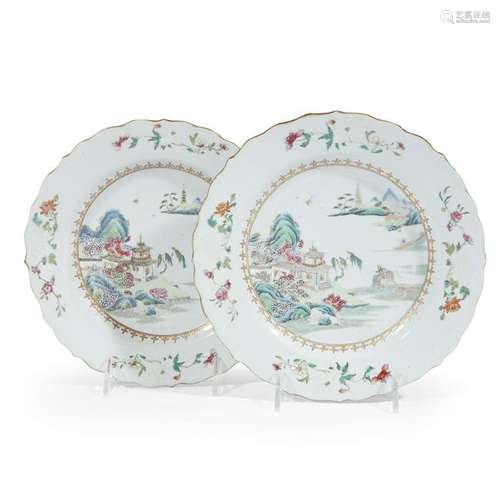 A pair of Chinese export famille rose porcelain plates,