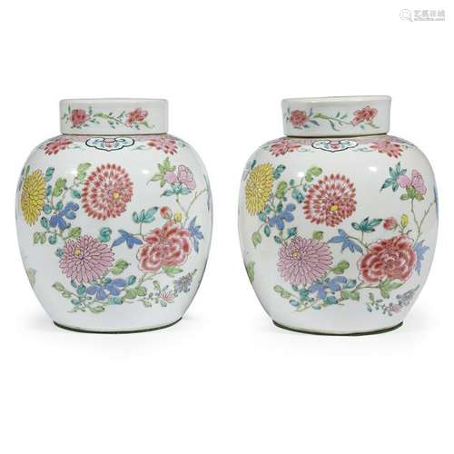 A pair of Chinese export famille rose covered ovoid