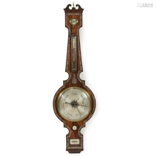 A Regency mother-of-pearl inlaid rosewood barometer, E.