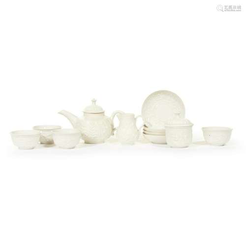 An English salt-glazed stoneware miniature tea service,