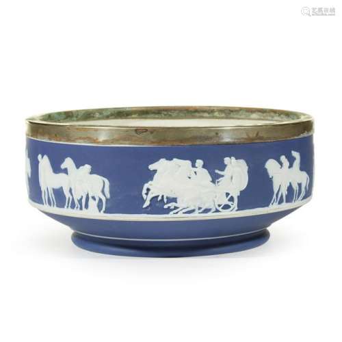 A Wedgwood 'Horses' center bowl with silver-plated rim,