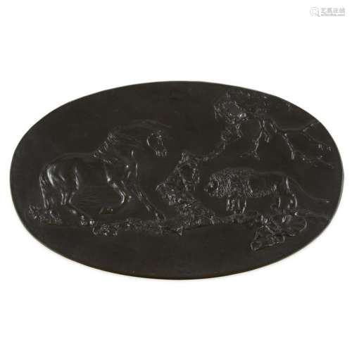A Wedgwood black basalt plaque, 'The Frightened Horse',
