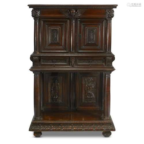 An Henri IV style carved walnut dressoir, the top 17th