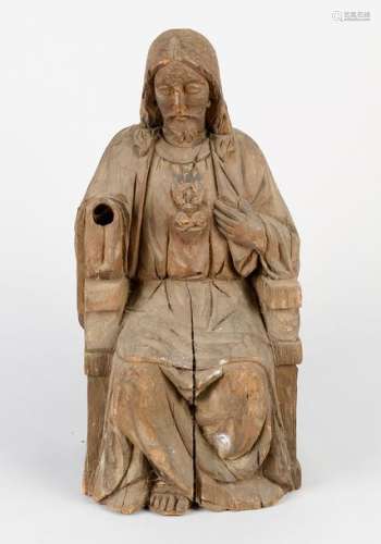 Wooden Sculpture of the Throned Jesus with Symbol …