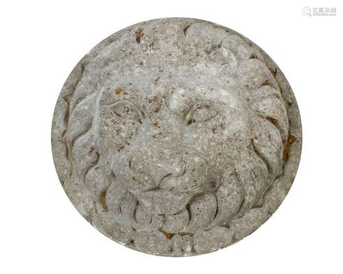 Lion Relief. Round stone plinth with lion head sur…