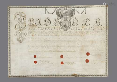 Count Palffy Certificate, with several lacquer sea…