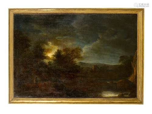 Artist 18th Century, romantic landscape at moonlig…