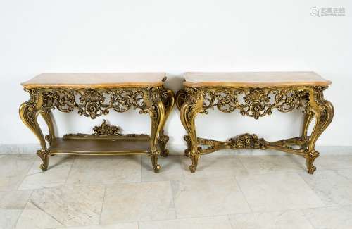 Pair of French Console tables wood curved and gild…