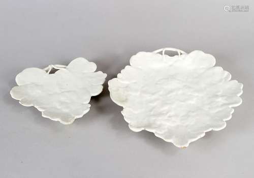 Two Hollitsch Ceramic dishes in form of leaves. Wh…