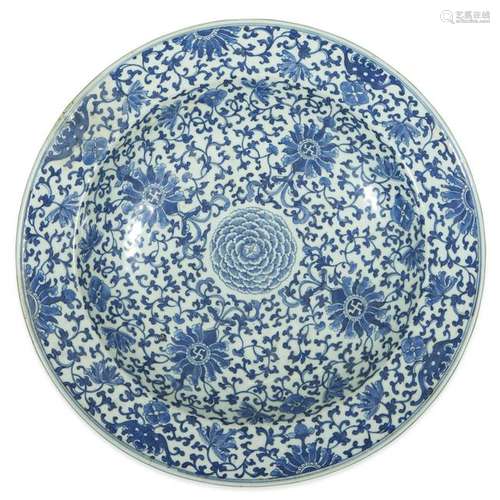 A large Chinese blue and white dishqing dynasty,