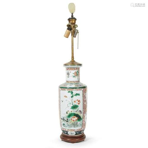 A Chinese famille-verte porcelain vase now mounted as a